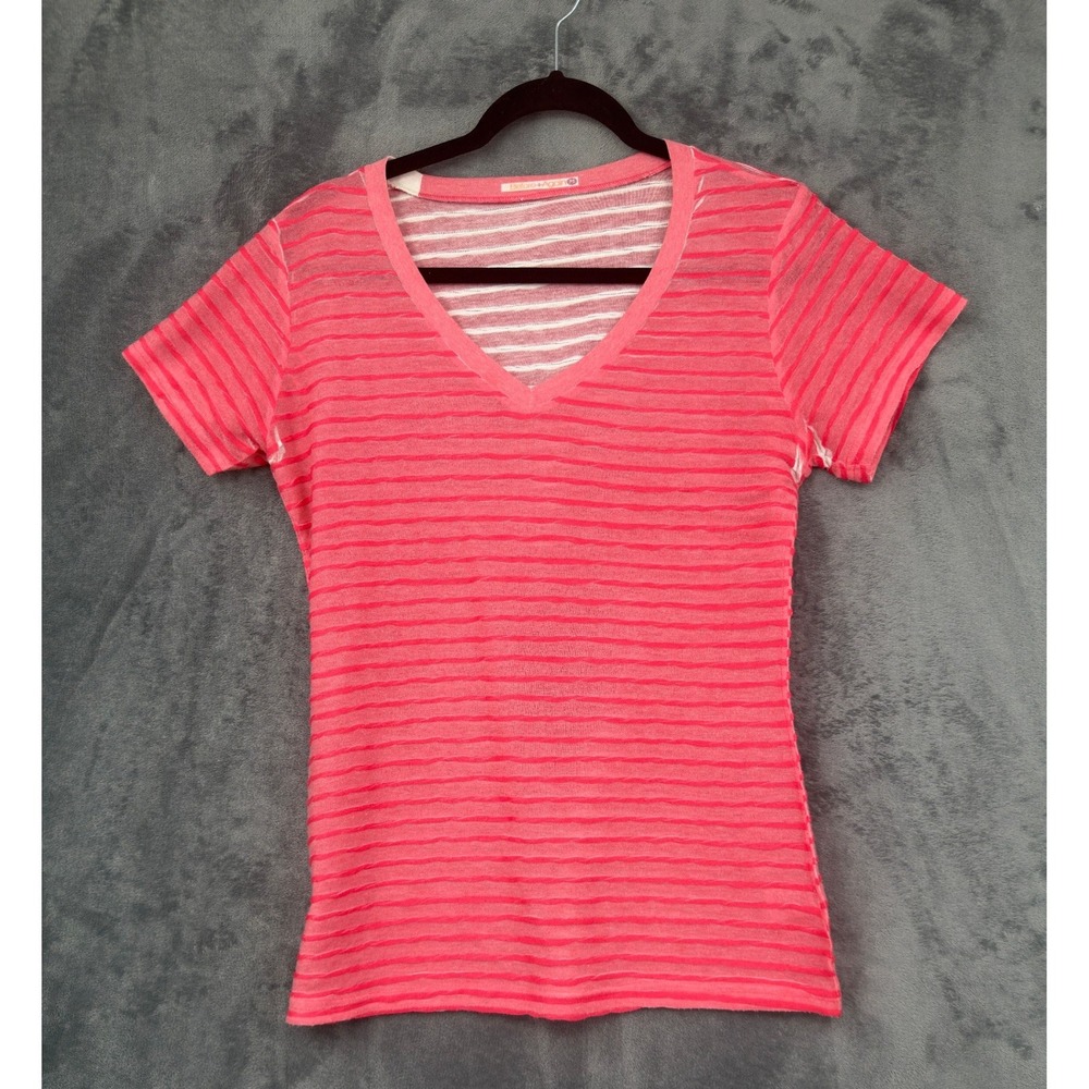 Before and Again Shirt Womens Size M Pink Striped Lightweight Casual Knit V Neck